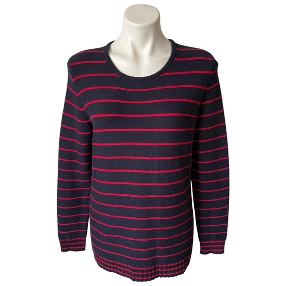 Talbots Navy & Red Striped Sweater Long Sleeve Pullover Cotton Cashmere Med - Picture 1 of 10